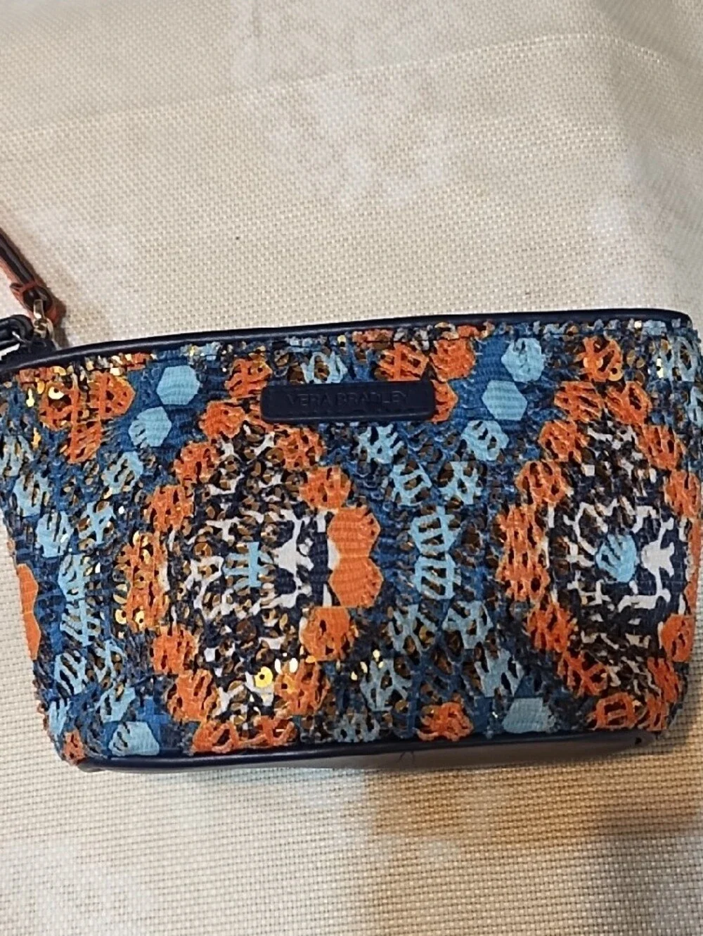 Vera Bradley Blue and Orange Geometric 3 Piece Wristlet Set VGC.